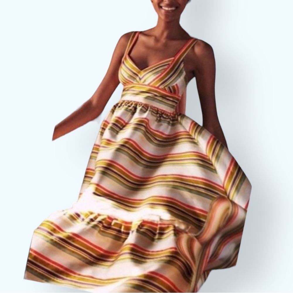 Jill Stuart x Anthropologie Sela Hi Lo 2/XS Green Purple Striped Taffeta Prom - Picture 14 of 15